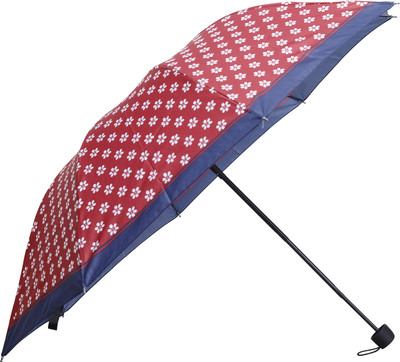 SFAB 3 Fold Digital Printed Rain Sun & UV Rays Protective Manual Open Umbrella(Red)