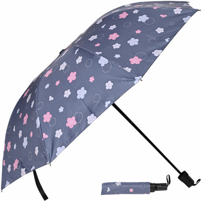 DesoRia 3 Fold Printed Rain Sun & UV Rays Protective Double Coated Manual Open Umbrella(Blue)