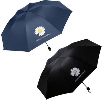 KEKEMI 3 fold Manual Plain Sun & Rain Umbrella(Blue, Black)