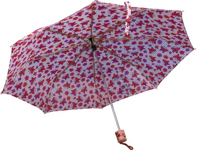 STAG UMB-101-3 Fold Manual Type Butterfly Printed Umbrella(Pink, White)