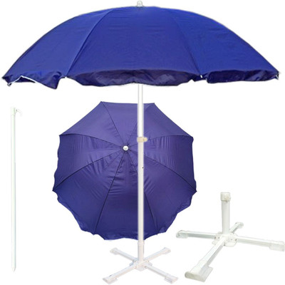 GREEN BIRD Garden Umbrella With Stand Outdoor Big Size 7ft/42in Umbrella for Hotel,Shop D6 Umbrella(Blue)