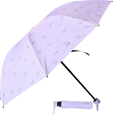 Umbrella mart 3 Fold Printed Rain Sun & UV Rays Protective Double Coated Manual Open Umbrella(Purple)
