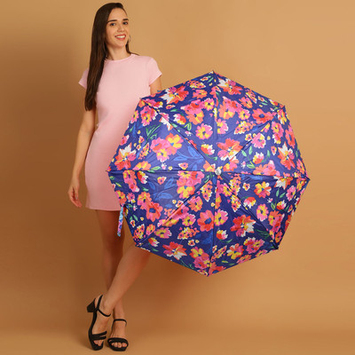 DesoRia 3 Fold Printed Rain Sun & UV Rays Protective Double Coated Manual Open Umbrella(Blue, Multicolor)