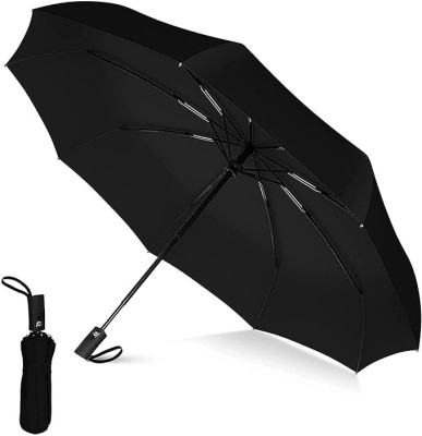 QARB 1Pc UV Coated 3 Fold Umbrella for Rain with Auto Open and Close Small Folding Umbrella(Black)