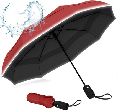 Lengloy UV Umbrella 3 Fold Plain Automatic Open Men/Women UV Protection Umbrella(Red)