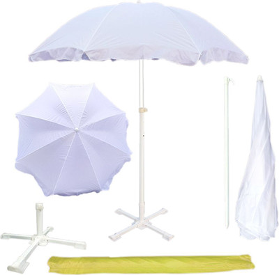 GREEN BIRD Outdoor Garden Umbrella With Stand 7ft/42in Big Size Heavy Duty Garden Umbrella Umbrella(White)