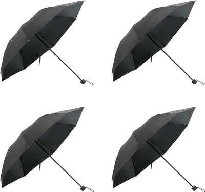 KUBER INDUSTRIES 3 Fold Manual Umbrella Black| Pack Of 4 Umbrella(Black)