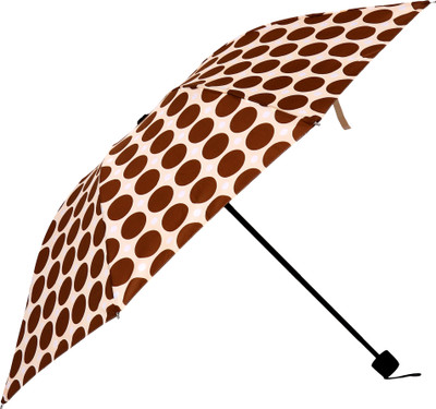 SFAB 3 Fold Polka Dot Printed Rain and Sun Protective Umbrella(Brown)