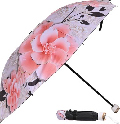 Umbrella mart 3 Fold Digital Printed Rain Sun & UV Rays Protective Manual Open Umbrella(Brown)