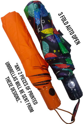 Akshar Tabla Mart 3 Fold Automatic Umbrella Pack of 2 (Random Colors Auto Open Compact & Durable Umbrella(Multicolor)