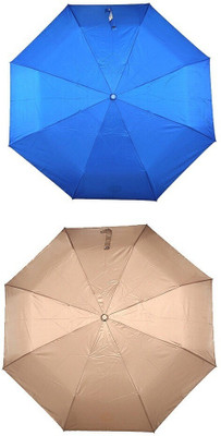 Bizarro.in 3 Fold Set of 2 Plain Office Men::Women_23 Umbrella(Beige, Blue)