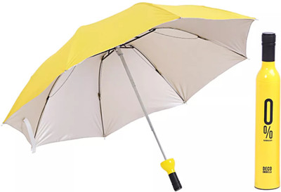 SB TRADERS Random Windproof Double Layer Umbrella with Wine Bottle Plastic Cover / Chaata Umbrella(Yellow)