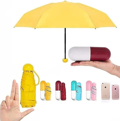 VitalWear Capsule 4-Fold Compact Umbrella – Stylish & Portable for Rain and Sun Umbrella(Yellow, Multicolor)