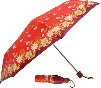 SFAB 3 Fold Printed Rain and Sun Protective Manual Open Umbrella(Red, Multicolor)