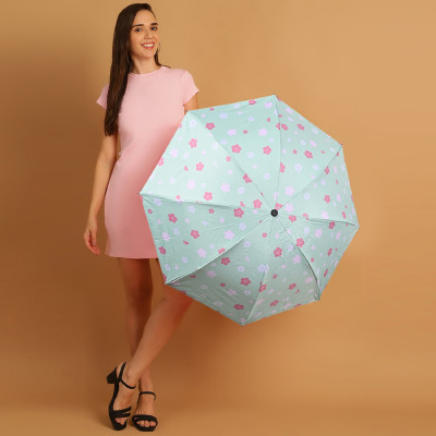Flipkart SmartBuy 3 Fold Printed Rain Sun & UV Rays Protective Double Coated Manual Open Umbrella(Green)
