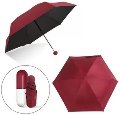 Valta Designer Ultra Mini UV Coated 4-Fold Travel Capsule Umbrella Umbrella(Maroon)