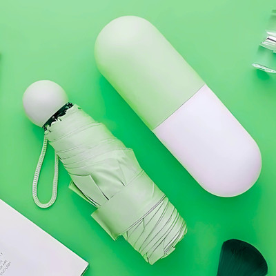 Zayka Mini Capsule Folding Umbrella | Compact & Lightweight | UV & Water Protection Umbrella(Green)