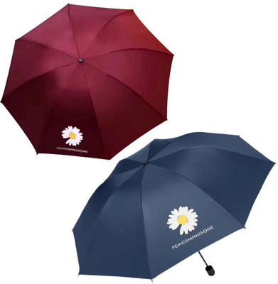 KEKEMI 3 fold Manual Plain Sun & Rain Umbrella(Blue, Maroon)