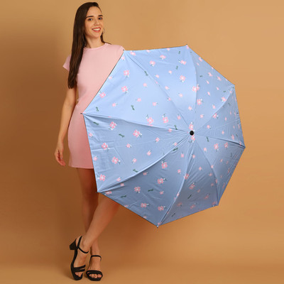 SFAB 3 Fold Printed Rain Sun & UV Rays Protective Double Coated Manual Open Umbrella(Multicolor)