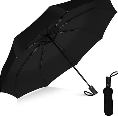 AMACO Auto Open Close Button UV Umbrella Strong Folding 3-Fold Umbrella GOE 569 Umbrella(Black)