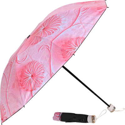 Flipkart SmartBuy 3 Fold Digital Printed Rain Sun & UV Rays Protective Black Coated Manual Open Umbrella(Pink)