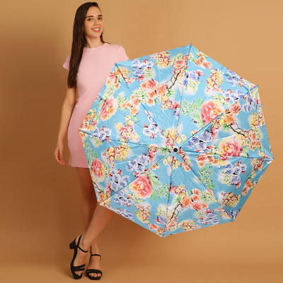 Flipkart SmartBuy 3 Fold Printed Rain and Sun Protective Button Open Umbrella(Blue, Multicolor)