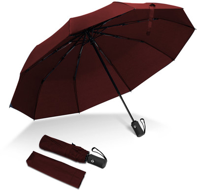 Sampri 2 fold Auto Open Polyester Men/Women UV Protection Monsoon/Rainy & Sun Umbrella Umbrella(Maroon)