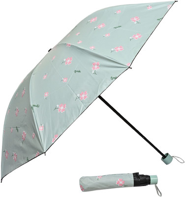 SFAB 3 Fold Printed Rain Sun & UV Rays Protective Double Coated Manual Open Umbrella(Green)