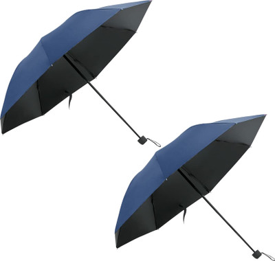 KUBER INDUSTRIES 3 Fold Manual Umbrella Blue| Pack Of 2 Umbrella(Blue)