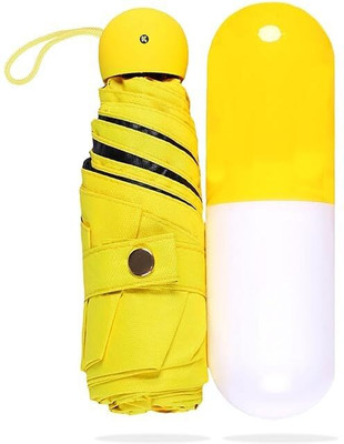 Mukhi Ultra Lights and Small Mini Umbrella with Cute Capsule Case, 5 Folding Compact Umbrella(Yellow)