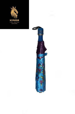 Kings 2-Fold Umbrella Blue & Purple Floral, Portable & Strong Umbrella(Multicolor)