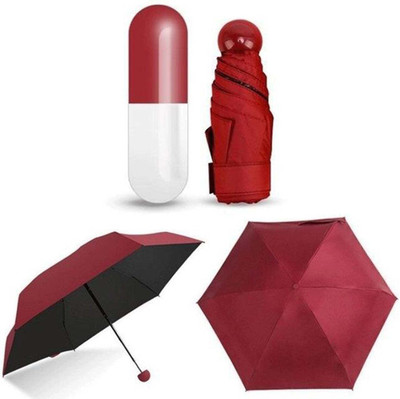 Dwiza Enterprise Ultra Light Mini Folding Capsule Umbrella UV Coated with Capsule Case Umbrella(Red)