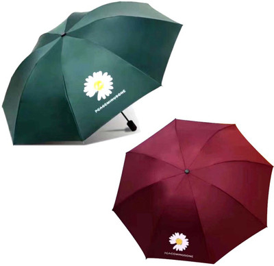 KEKEMI 3 fold Manual Plain Sun & Rain Umbrella(Green, Maroon)