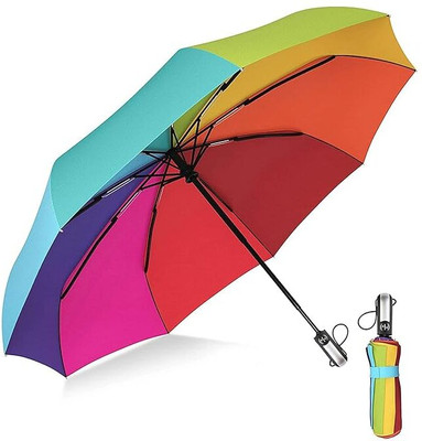 Viradiya's Foldable Auto Open Close Rainbow Umbrella, Windproof 3 Fold Umbrella(Multicolor)