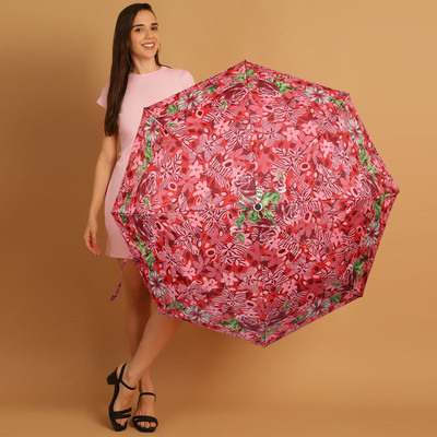Flipkart SmartBuy 3 Fold Printed Rain Sun & UV Rays Protective Double Coated Button Open Umbrella(Red, Multicolor)