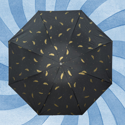 KEKEMI UMB035_01 3 Fold Manual Print Sun & Rain Umbrella(Black)