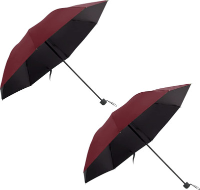 KUBER INDUSTRIES 3 Fold Manual Umbrella Red| Pack Of 2 Umbrella(Red)