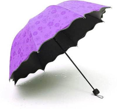 DHARMATMAJ Purple Magic Umbrella Changing Secret Blossoms Pattern In Water 3 Fold Mini Umbrella(Purple)