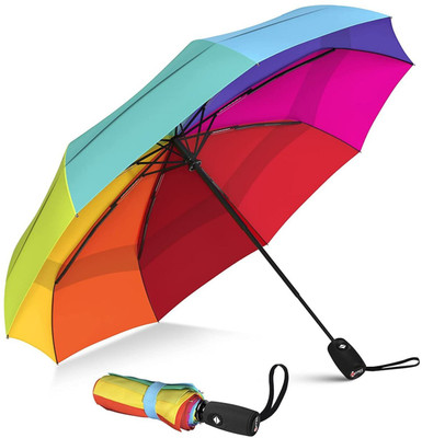 SAKSAA Rainbow 3 Fold Fully Automatic Rain Foldable Auto Open Close Umbrella Umbrella(Multicolor)