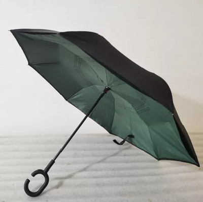 Rexmon Double layer Inverted reversible GreenTide umbrella with C-Shaped Handle Umbrella(Green)
