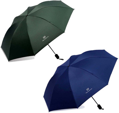KEKEMI 3 fold Manual UV Plain Sun & Rain Umbrella Umbrella(Blue, Green)