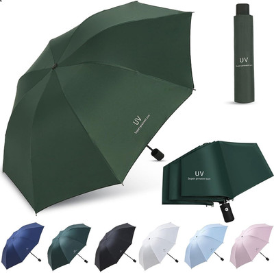 CITRODA 3 Fold Fully Automatic Rain UV Protection Portable Foldable Tiny Travel Folding Umbrella(Green)