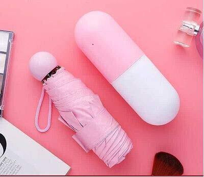 LeafBlu Capsule Shape Mini Compact Foldable Umbrella with Plastic Case Umbrella(Pink)