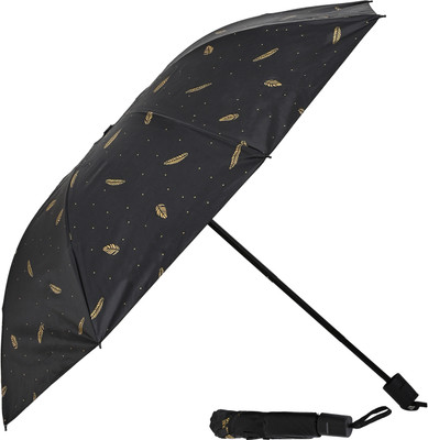 Umbrella mart 3 Fold Printed Rain Sun & UV Rays Protective Black Coated Manual Open Umbrella(Black)