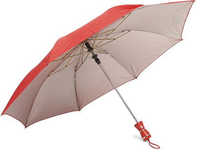 CITIZEN Solid 2 Fold Auto Open 8 Aluminium Ribs UV Coated Windproof Silver Coating Umbrella(Red)