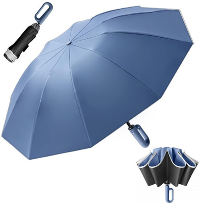 gustave Auto Open Umbrella for Rain and Sun Windproof with 10 Ribs UV Protection Blue Umbrella(Blue)
