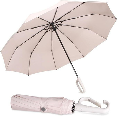 FLUDDER UMBRELLA with Handle,Wind Proof Umbrellas 46 Inch Portable Folding 10 Ribs Umbrella(Pink)