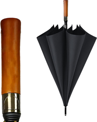 Star Work TRAVEL AUTO OPEN,LIGHTWEIGHT & FOLDING WINDPROOF FOR RAIN BIG WOODEN HANDLE Umbrella(Black)