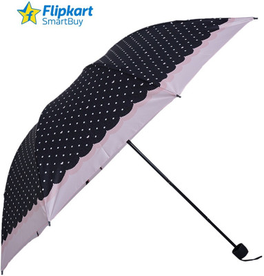 Flipkart SmartBuy 3 Fold Dot Printed Rain and Sun Protective Manual Open Umbrella(Black)