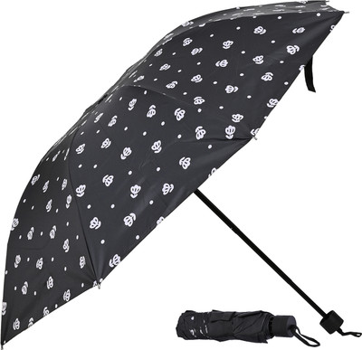 Umbrella mart 3 Fold Digital Printed Rain Sun & UV Rays Protective Manual Open Umbrella(Black)